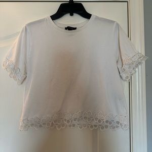 White cropped shirt with floral edging